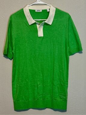 Esprit Bright Green Polo with Cream Contrast Collar
